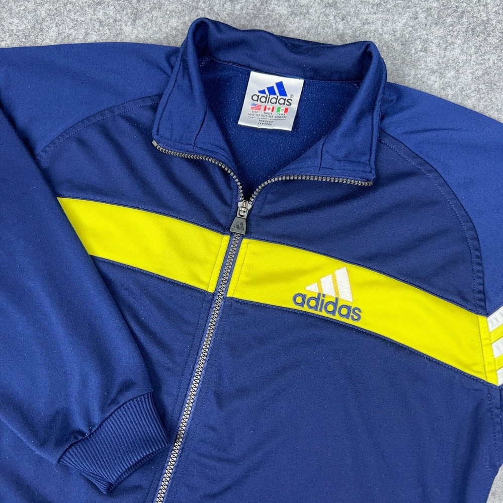VTG Adidas Track Jacket Womens Large Blue Yellow‎ Trefoil Full Zip 80s 90s Retro